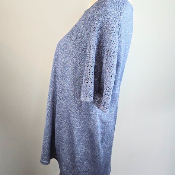 Drapers & Damons Sweater Womens 1X Light Blue Metallic Short Sleeved Crew Neck - Picture 4 of 6